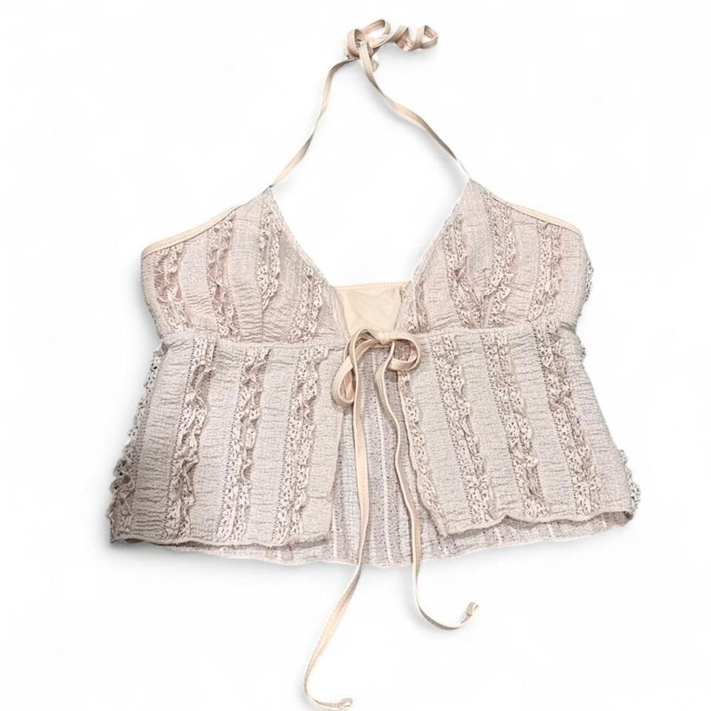 Pink lace ruffle swim top